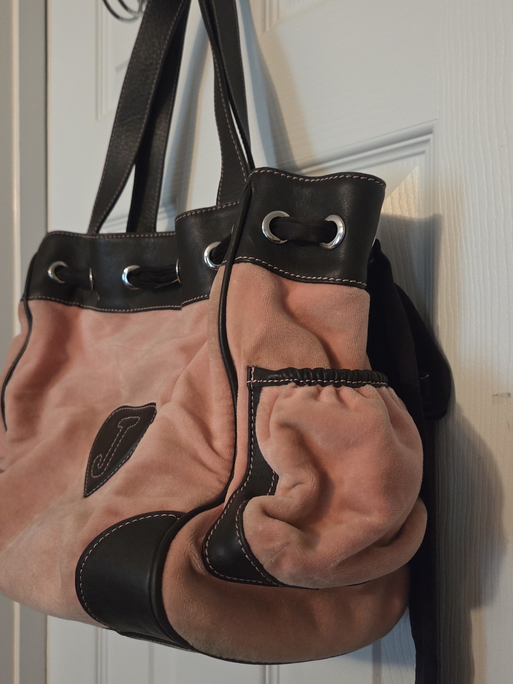Juicy Couture Pink Suede Tote Bag with Brown Leather Trim - Picture 3 of 12